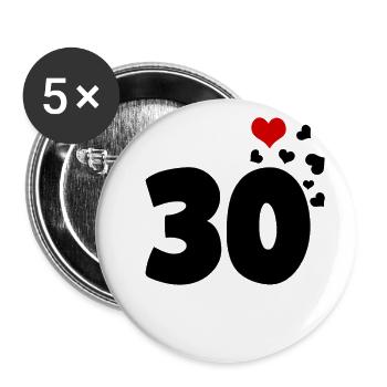 30 hearts 30th birthday - Buttons small 1''/25 mm (5-pack) - white - Front