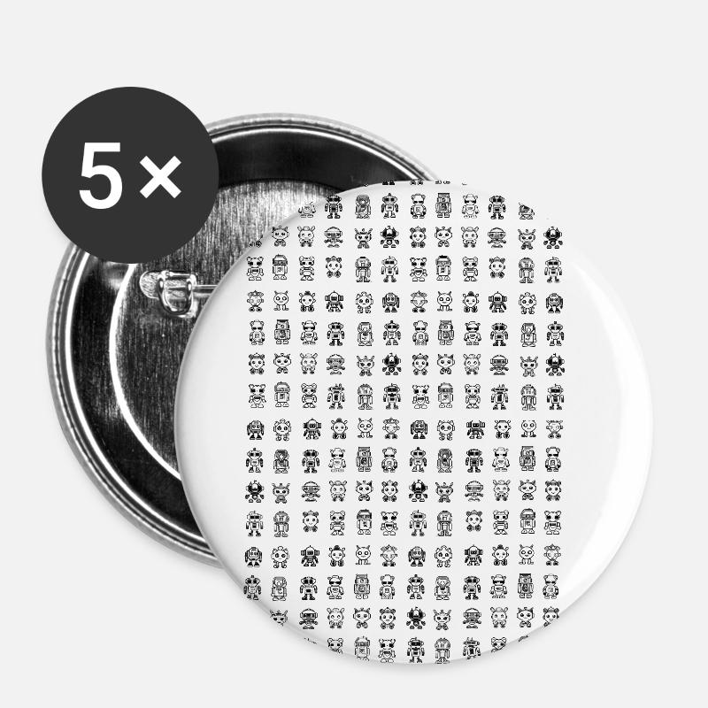 Robot noir et blanc - Lot de 5 petits badges (25 mm) - blanc