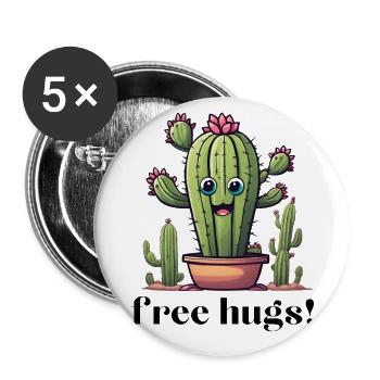 Free Hugs Cactus Cartoon - Dard de Cactus - Lot de 5 petits badges (25 mm) - blanc - Devant