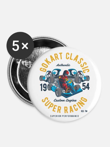 Gokart Classic - Buttons klein 25 mm (5er Pack) - Weiß