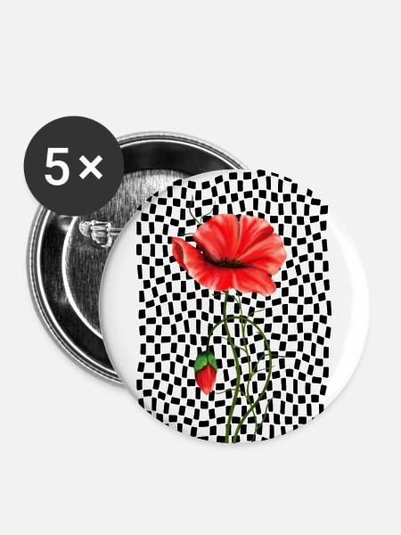 Rote Mohnblume - Buttons klein 25 mm (5er Pack) - Weiß
