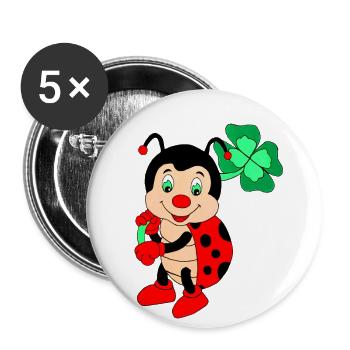 Ladybug with shamrock, hand-painted - Buttons small 1''/25 mm (5-pack) - white - Front