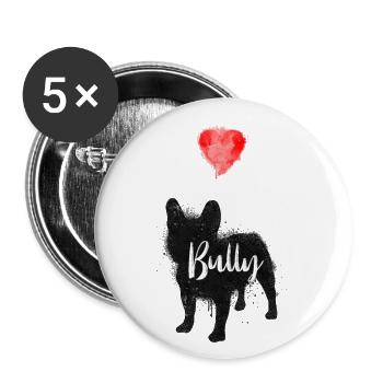 Amour de bouledogue français - Lot de 5 petits badges (25 mm) - blanc - Devant