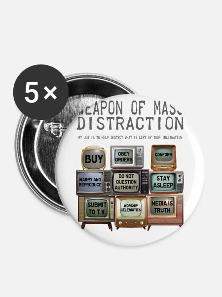 Massenablenkungswaffe - TV - Buttons klein 25 mm (5er Pack) - Weiß