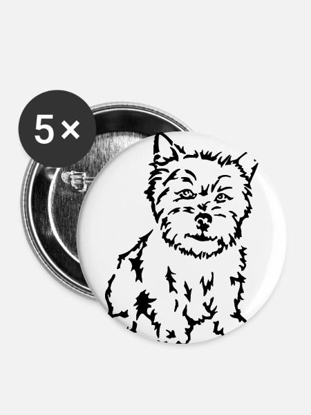 Terrier - Buttons klein 25 mm (5er Pack) - Weiß