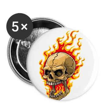 Menschlicher Schädel mit Flammen - Buttons klein 25 mm (5er Pack) - Weiß - Vorne