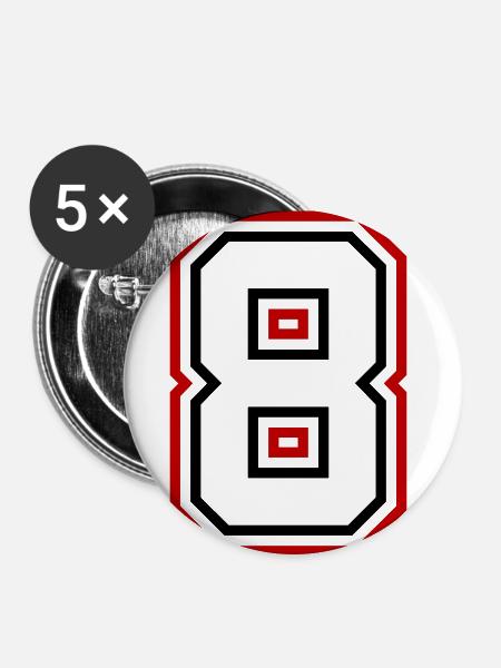 8 Zahl nummer - Buttons klein 25 mm (5er Pack) - Weiß