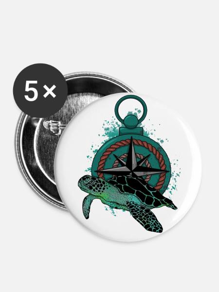 Turtle Compass - Buttons klein 25 mm (5er Pack) - Weiß