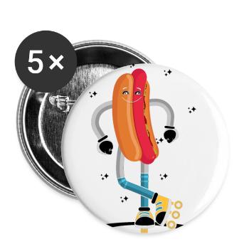 Rollerskaten Rollerskater Skaten Hot Dog Pommes - Buttons klein 25 mm (5er Pack) - Weiß - Vorne
