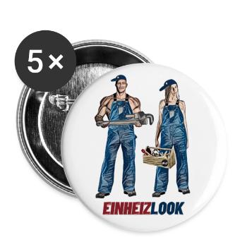 Einheitslook vs Einheizlook. Heizungsmonteure. - Buttons klein 25 mm (5er Pack) - Weiß - Vorne
