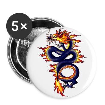 Chinesischer Drache Blau mit Feuer - Buttons klein 25 mm (5er Pack) - Weiß - Vorne