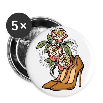 Chaussures à talons hauts avec fleur de rose. Style romantique. - Lot de 5 petits badges (25 mm) - blanc - Devant