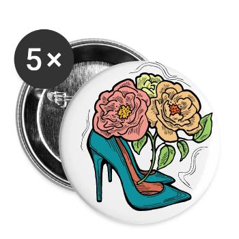 Chaussures à talons hauts avec fleur de rose. Style romantique. - Lot de 5 petits badges (25 mm) - blanc - Devant