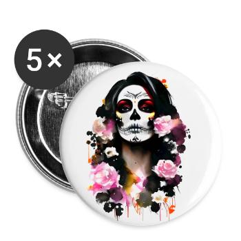 Day of the Dead - Female Skull Illustration - Buttons small 1''/25 mm (5-pack) - white - Front