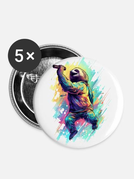 Singendes Faultier - Buttons klein 25 mm (5er Pack) - Weiß