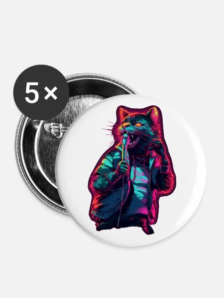 Singende Katze - Buttons klein 25 mm (5er Pack) - Weiß