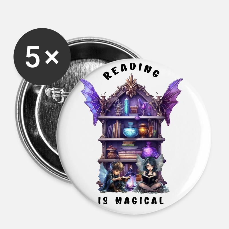Reading is magical - Buttons klein 25 mm (5er Pack) - Weiß