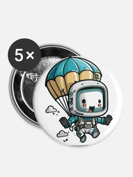Fallschirmsprung-Bot - Buttons klein 25 mm (5er Pack) - Weiß