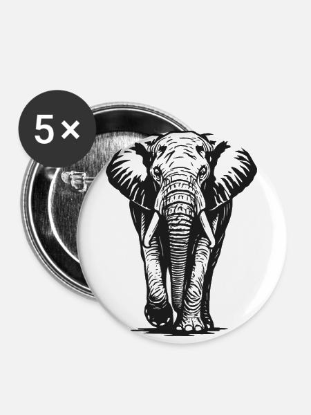 Elefant - Großwild, Stoßzahn, Elfenbein - Buttons klein 25 mm (5er Pack) - Weiß