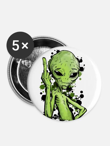 Ausserirdischer mit Mittelfinger Illustration - Buttons klein 25 mm (5er Pack) - Weiß
