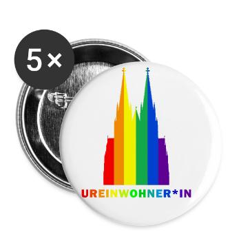 Köln LGBT Pride Ureinwohner*In Dom Regenbogen - Buttons klein 25 mm (5er Pack) - Weiß - Vorne