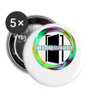Tuer schliessen bitte | Tür schließen bitte - Buttons klein 25 mm (5er Pack) - Weiß - Vorne