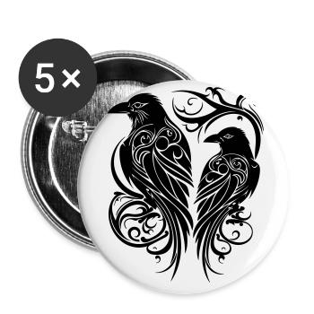 Odin’s Ravens Hugin et Munin Tribal Tattoo Vikings - Lot de 5 petits badges (25 mm) - blanc - Devant