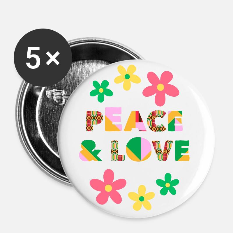 Peace and Love - Buttons small 1''/25 mm (5-pack) - white