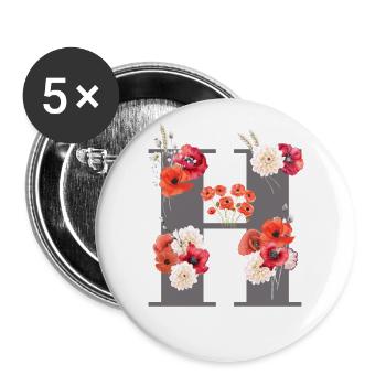H aus Blüten - Buttons klein 25 mm (5er Pack) - Weiß - Vorne