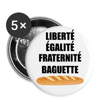 Liberté Egalité Fraternité Baguette - Lot de 5 petits badges (25 mm) - blanc - Devant