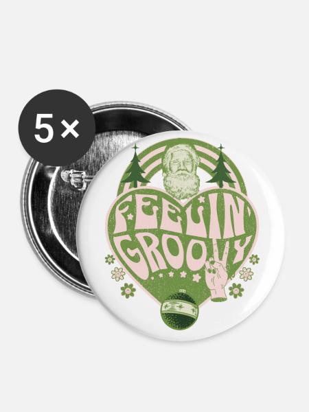Grooviger Weihnachtsmann im Retro-Stil - Buttons klein 25 mm (5er Pack) - Weiß