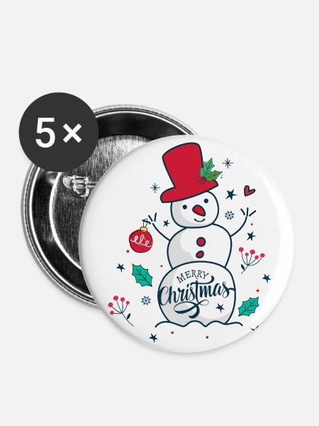 Schneemann. Frohe Weihnachten. - Buttons klein 25 mm (5er Pack) - Weiß