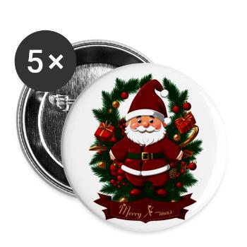 Sticker Santa Claus framed by fir branches - Buttons small 1''/25 mm (5-pack) - white - Front