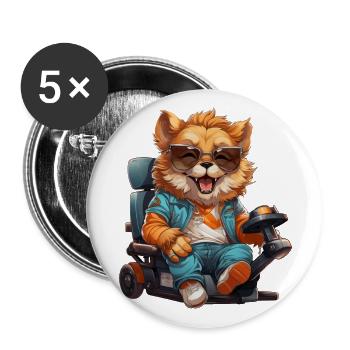 Patrick, the wild, good-humoured lion in a wheelchair. - Buttons small 1''/25 mm (5-pack) - white - Front