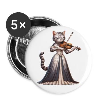 Violin Katze Violinistin - Buttons klein 25 mm (5er Pack) - Weiß - Vorne