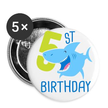 5th Birthday Boy 5 Year Old Shark - Buttons small 1''/25 mm (5-pack) - white - Front