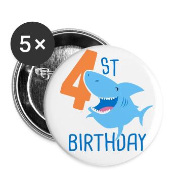 4th Birthday Boy 4 Year Old Shark - Buttons small 1''/25 mm (5-pack) - white - Front