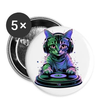 Kitty DJ 🎧 - Buttons klein 25 mm (5er Pack) - Weiß - Vorne