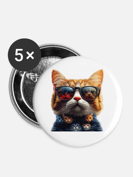Cool Cats - Buttons klein 25 mm (5er Pack) - Weiß