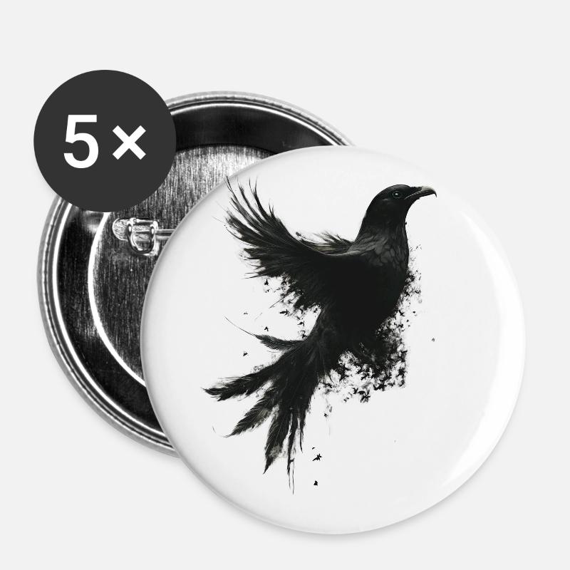 Mystischer Rabe - Buttons klein 25 mm (5er Pack) - Weiß