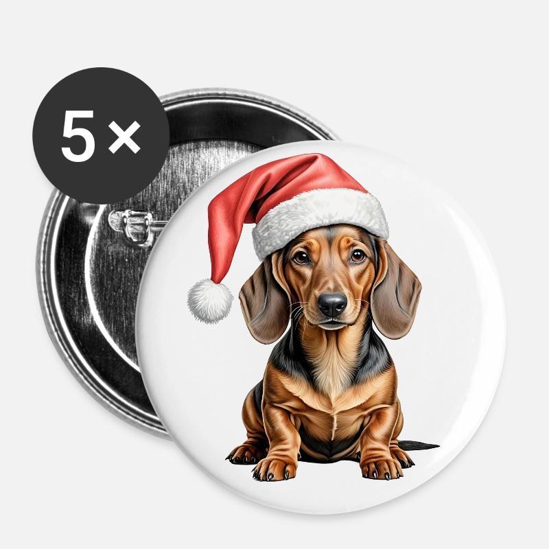 Dackel Weihnachtshund - Buttons klein 25 mm (5er Pack) - Weiß