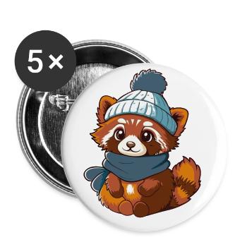 Niedlicher roter Panda mit Schal und Pudelmütze. - Buttons klein 25 mm (5er Pack) - Weiß - Vorne