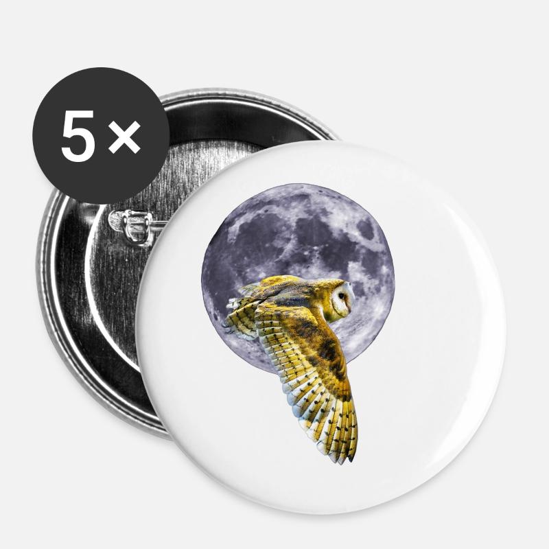 Owl and Moon - Buttons small 1''/25 mm (5-pack) - white