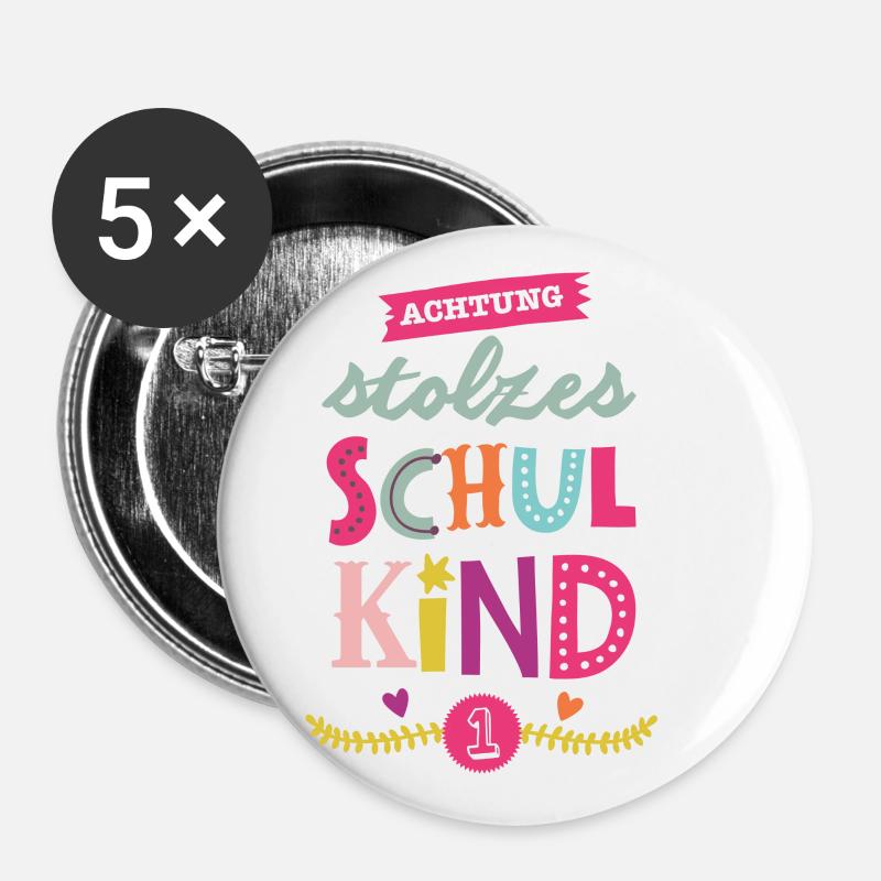Stolzes Schulkind Maedchen - Buttons klein 25 mm (5er Pack) - Weiß