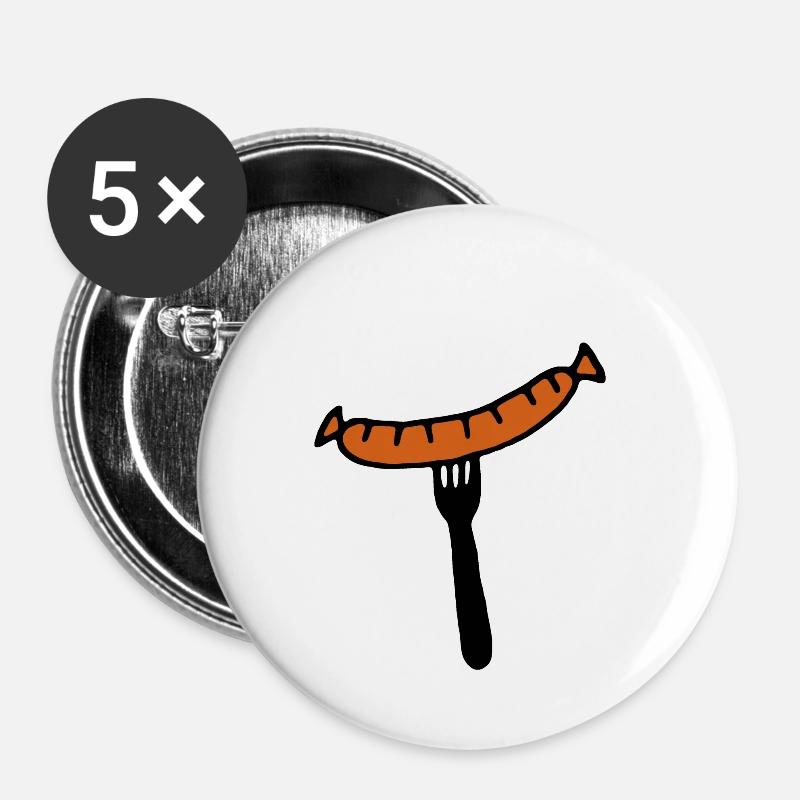 Fourchette Bratwurst - Lot de 5 petits badges (25 mm) - blanc