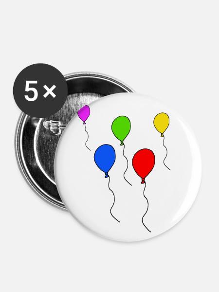 Bunte Luftballons - Buttons klein 25 mm (5er Pack) - Weiß