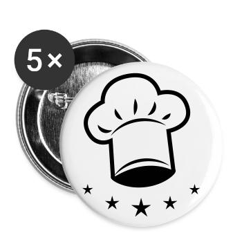 10 Kochmütze 5 Sterne Koch - Buttons klein 25 mm (5er Pack) - Weiß - Vorne