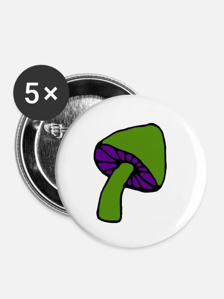 Pilz psychedelisch - Buttons klein 25 mm (5er Pack) - Weiß