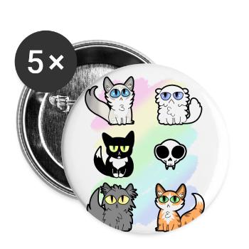 Huskatter und eine Schädelkarikatur - Buttons klein 25 mm (5er Pack) - Weiß - Vorne