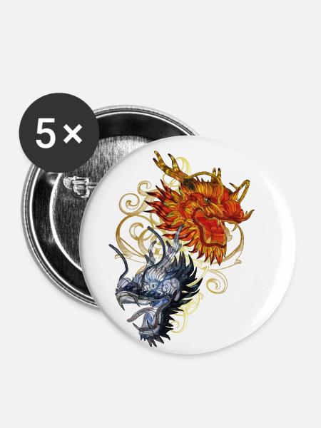 chinesischer Drache - Buttons klein 25 mm (5er Pack) - Weiß